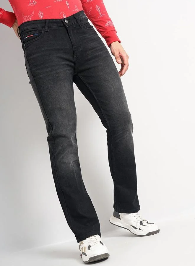 The Indian Garage Co The Indian Garage Co Men Black Mid Rise Regular Fit Faded Jeans
