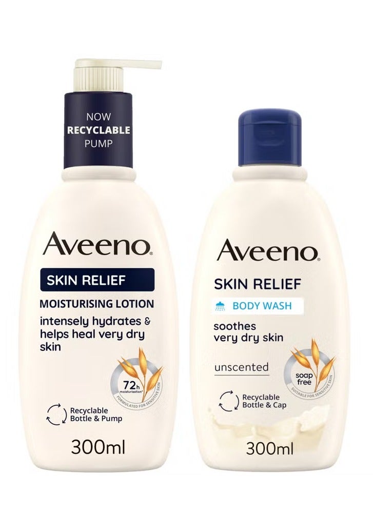 Aveeno Skin Relief Wash & Lotion Duo for Very Dry Skin 600ml Mega Bundle - Image 1