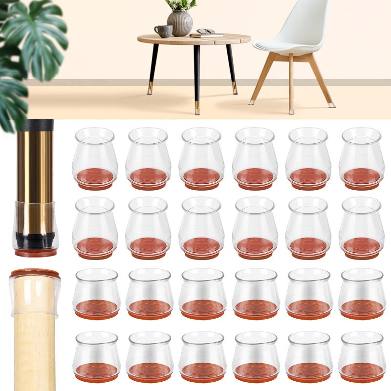 Jedroc Silicone Chair Leg Covers 32 Pack(16 S+16 L) Protectors For All Shapes Furniture Table Chair Chair Leg Floor Protectors Caps Updated Silicon Furniture Leg Feet Cup(Clear) - Image 1