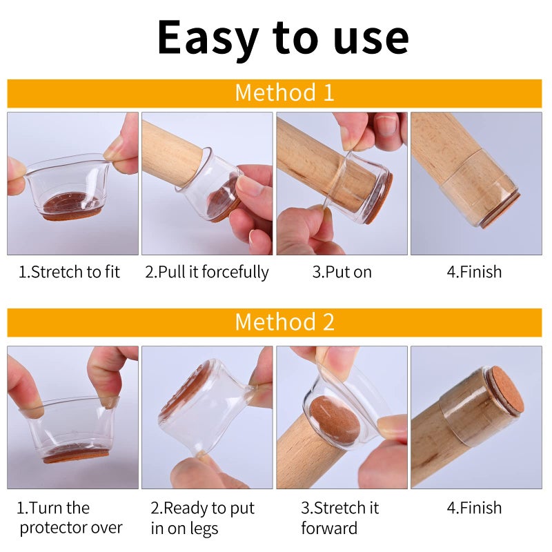 Jedroc Silicone Chair Leg Covers 32 Pack(16 S+16 L) Protectors For All Shapes Furniture Table Chair Chair Leg Floor Protectors Caps Updated Silicon Furniture Leg Feet Cup(Clear) - Image 4