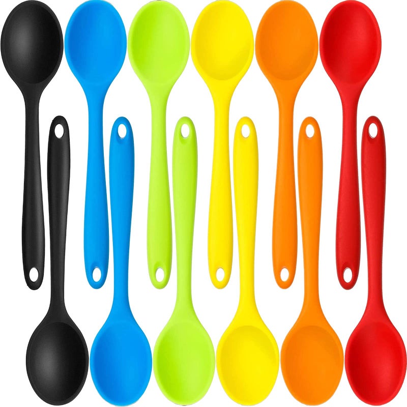 Beieverluck 12 Pack Large Silicone Cooking Spoons 108 Heat Resistant Kitchen Spoons for Cooking Silicone Serving Stirring Mixing Spoons 6 Colors