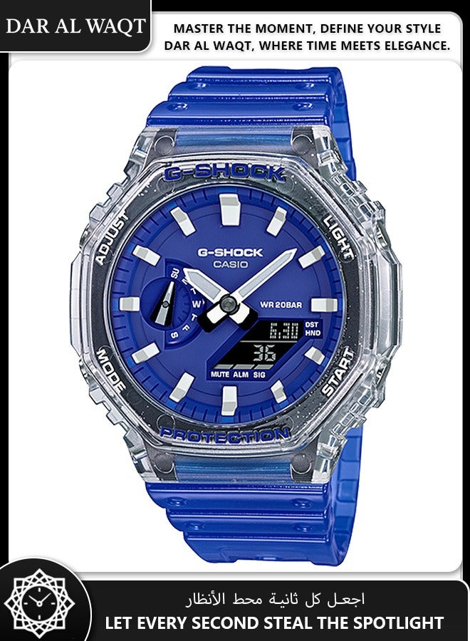 كاسيو ساعة كاسيو جي شوك GA-2100HC-2A من مجموعة الساحل المخفي - سوار راتنج شبه شفاف، حافة غير لامعة، شاشة رقمية وعقارب، ساعة للمدينة والهواء الطلق - Image 1