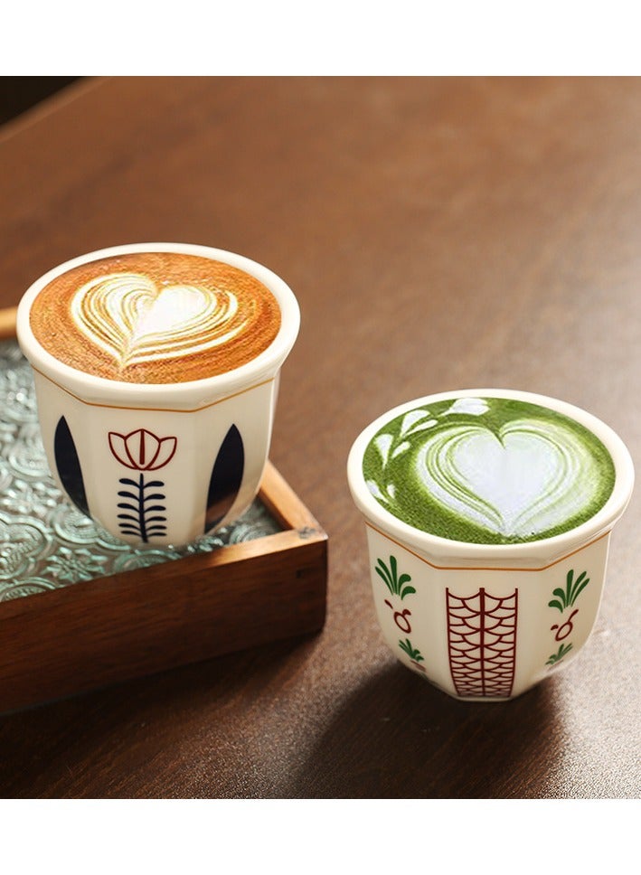 Vintage Floral Ceramic Tea Cup with Latte Art Design - Insulated, Reusable Espresso Mug for Coffee & Tea Lovers, 2 Pcs  - Image 1