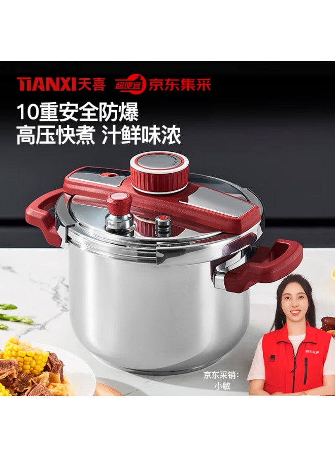 Tianxi 6l Household 304 Stainless Steel Pressure Cooker With Red Button -proof High Pressure Cooker 22cm Gas Stove Quick Cooking Single-handed Opening And Closing - Image 1