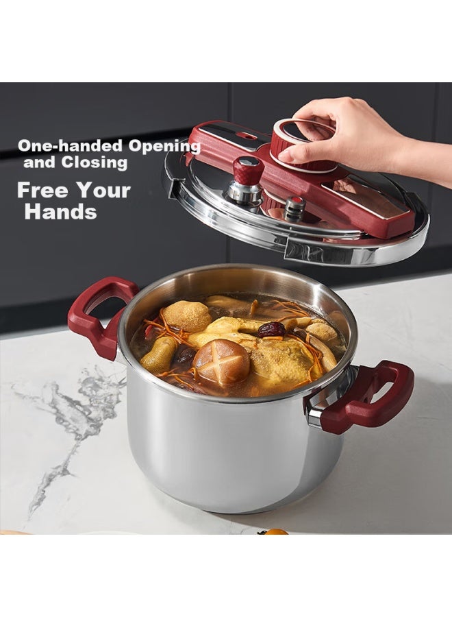 Tianxi 6l Household 304 Stainless Steel Pressure Cooker With Red Button -proof High Pressure Cooker 22cm Gas Stove Quick Cooking Single-handed Opening And Closing - Image 3
