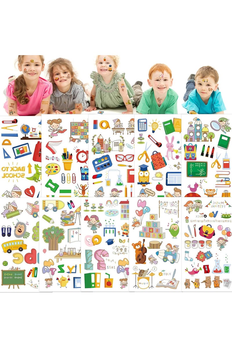 ORAINBOW 10 Sheets Back to School Temporary Tattoos Stickers School Bus Learning Tools School Fairy Tattoos for Kids Gift for the First Day of School 136 Pieces - Image 1