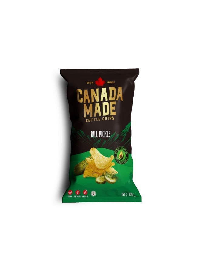 Canada Made Healthy Snacks - 100% Avocado Oil Kettle Cooked Potato Chips - Dill Pickle Flavor, Vegan, Gluten Free, Nut Free Healthy Chips - Made in Canada Snacks - 150g Bag - Image 1
