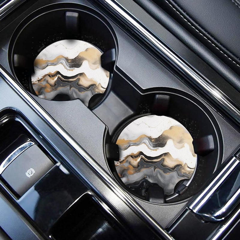 WOCOCN Cute Cup Holder Coasters for Your Car with Fingertip Grip, Auto Accessories for Women & Men,Pack of 2(Marble) - Image 1