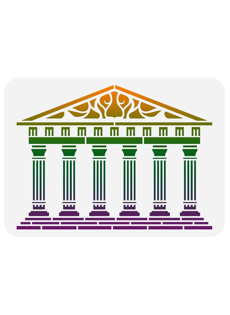 FINGERINSPIRE FINGERINSPIRE Greek Temple Stencil 11.7x8.3 inch Reusable Ancient Architecture Stencil Hollow Out 6 Stone Pillars Building Drawing Stencil DIY Craft Template for Painting on Fabric, Tiles, Canvas  - Image 1