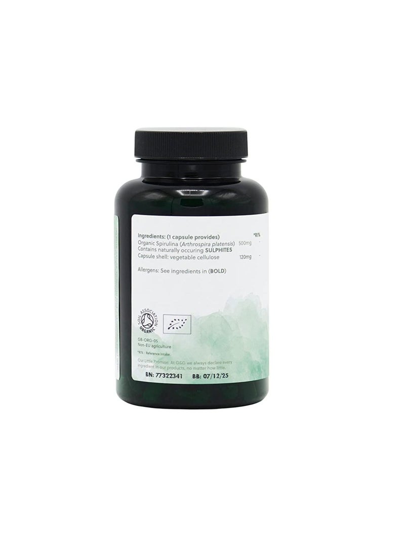 Organic Spirulina Food Supplement 120 Vegan Capsules, 500 Mg
