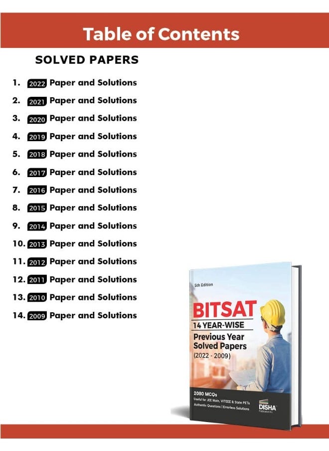Disha BITSAT 14 Yearwise Previous Year Solved Papers (2022 - 2009) 5th Edition | Physics, Chemistry, Mathematics, English & Logical Reasoning 2080 PYQs Disha Experts  - Image 2