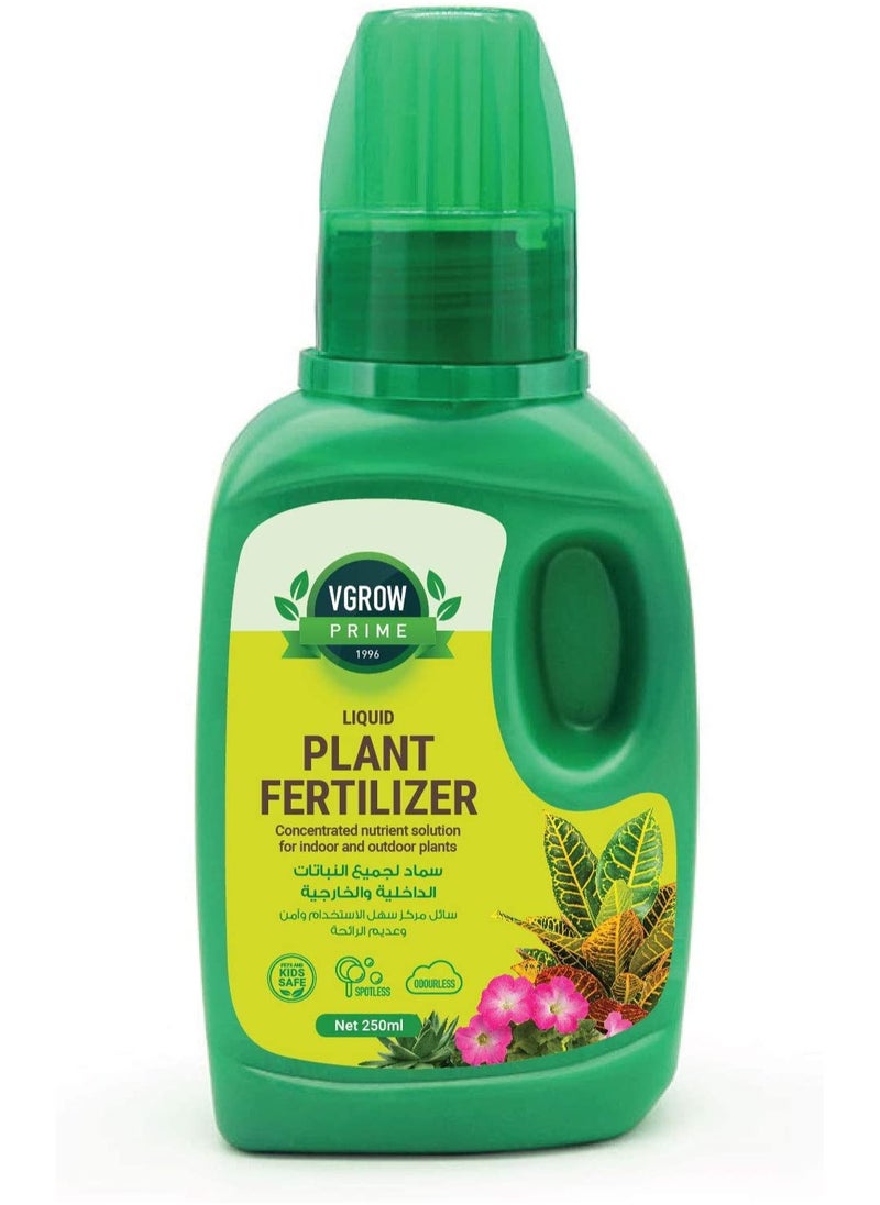 VGROW PRIME - Vgrow Plant Fertilizer, All Purpose Liquid Nutrient Solution for all Types of Outdoor and Indoor Plants, Concentrate 250ml - Image 1