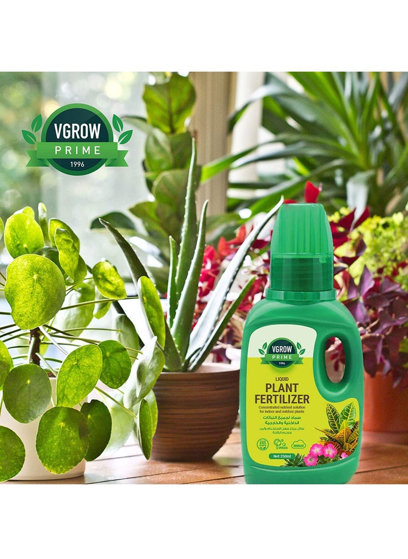 VGROW PRIME - Vgrow Plant Fertilizer, All Purpose Liquid Nutrient Solution for all Types of Outdoor and Indoor Plants, Concentrate 250ml - Image 1