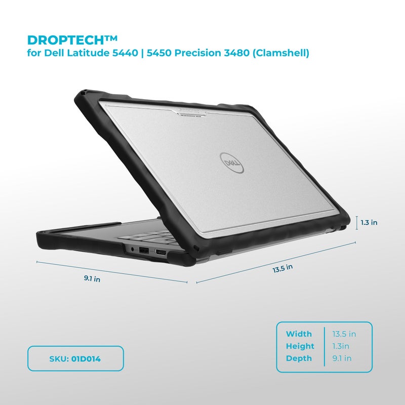 Gumdrop Cases Gumdrop DropTech Custom Case Dell Latitude 5440|5450 Precision 3480 Clamshell-Drop Tested Protection Rubberized Thread on Sides Seamless Asset Tagging Snap in Installation for School or Work-Black - Image 2