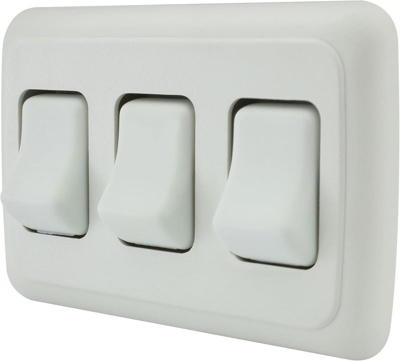 American Technology Components Triple SPST On-Off Switch with Bezel, 12-Volt, for RV, Trailer, Camper (White) - Image 1
