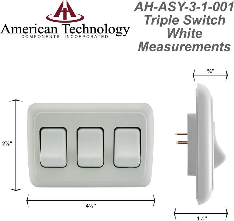 American Technology Components Triple SPST On-Off Switch with Bezel, 12-Volt, for RV, Trailer, Camper (White) - Image 4