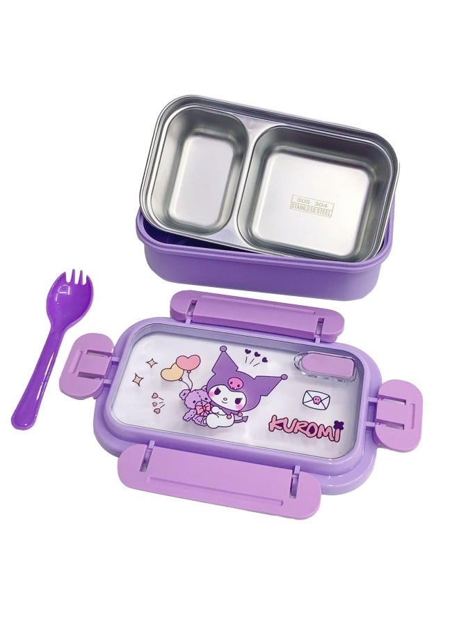 GGEROU Kids Lunch Box 750ml Bento Box with Tableware Insulated Lunch Food Container with 2 Compartment Reusable On-the-Go Meal and Snack Packing for School Student Boys Girls Picnic, Kuromi - Image 1