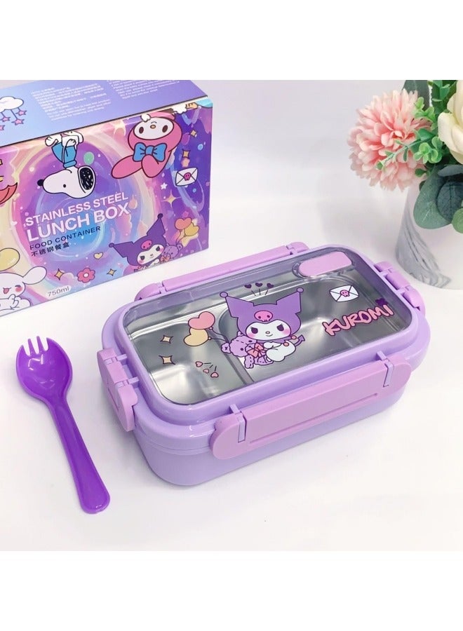 GGEROU Kids Lunch Box 750ml Bento Box with Tableware Insulated Lunch Food Container with 2 Compartment Reusable On-the-Go Meal and Snack Packing for School Student Boys Girls Picnic, Kuromi - Image 2