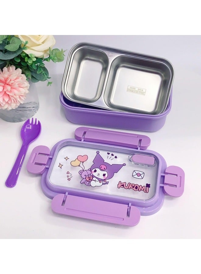 GGEROU Kids Lunch Box 750ml Bento Box with Tableware Insulated Lunch Food Container with 2 Compartment Reusable On-the-Go Meal and Snack Packing for School Student Boys Girls Picnic, Kuromi - Image 3