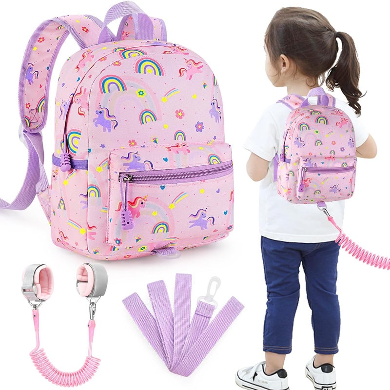 accmor Toddler Backpack Leash, Cute Unicorn Baby Backpacks with Anti Lost Wrist Link, Mini Kids Backpack Leash Walking Harness for Outdoor Travel, Small Backpack Tether for Boys Girls 1-3 (Pink) - Image 1