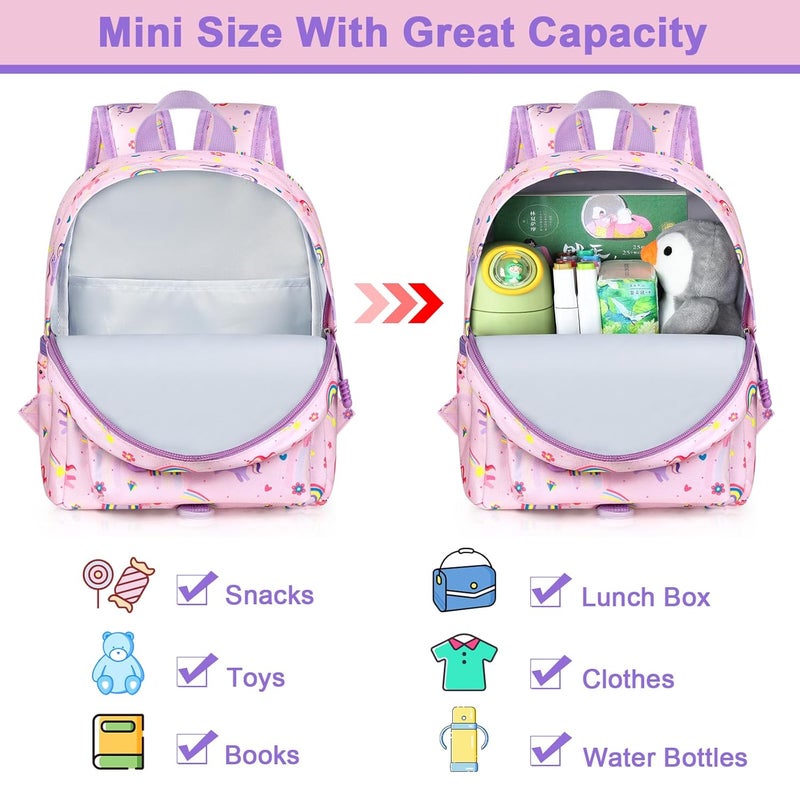 accmor Toddler Backpack Leash, Cute Unicorn Baby Backpacks with Anti Lost Wrist Link, Mini Kids Backpack Leash Walking Harness for Outdoor Travel, Small Backpack Tether for Boys Girls 1-3 (Pink) - Image 3