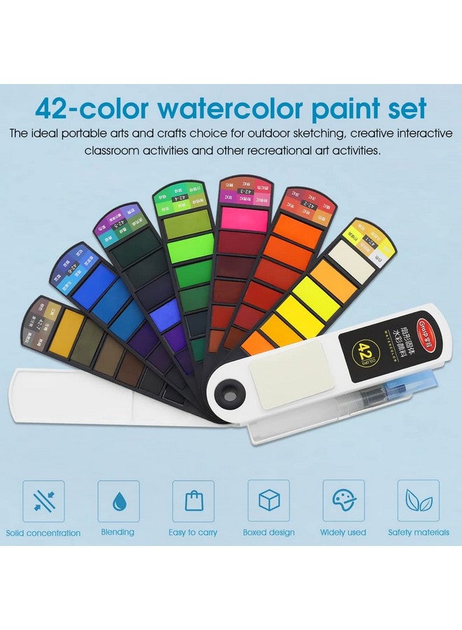 Supvox® 42 Colors Foldable Solid Watercolor Paint Set with Refillable Water Brush Pen and Absorbent Sponge, Watercolor Travel Set for Students Adults Beginners Artist - Image 3