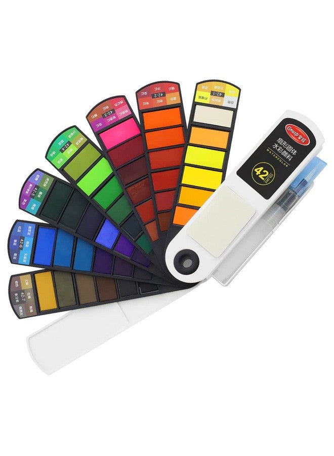 Supvox® 42 Colors Foldable Solid Watercolor Paint Set with Refillable Water Brush Pen and Absorbent Sponge, Watercolor Travel Set for Students Adults Beginners Artist - Image 1