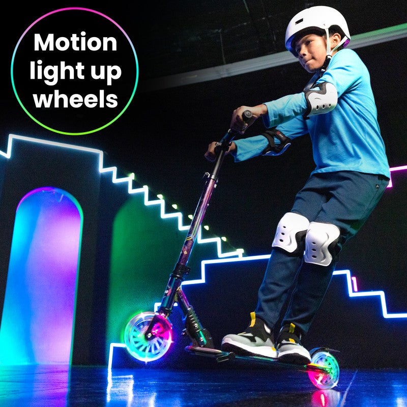 AERO MOBILITY Aero 2 Wheel Kick Scooter for Kids Ages 6-12 with Dynamic Lights, Scooters for Boys and Girls with Light up Wheels and Deck - Chrome - Image 2