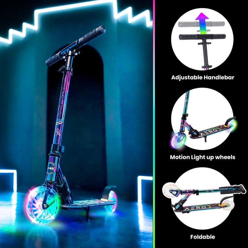 AERO MOBILITY Aero 2 Wheel Kick Scooter for Kids Ages 6-12 with Dynamic Lights, Scooters for Boys and Girls with Light up Wheels and Deck - Chrome - Image 5