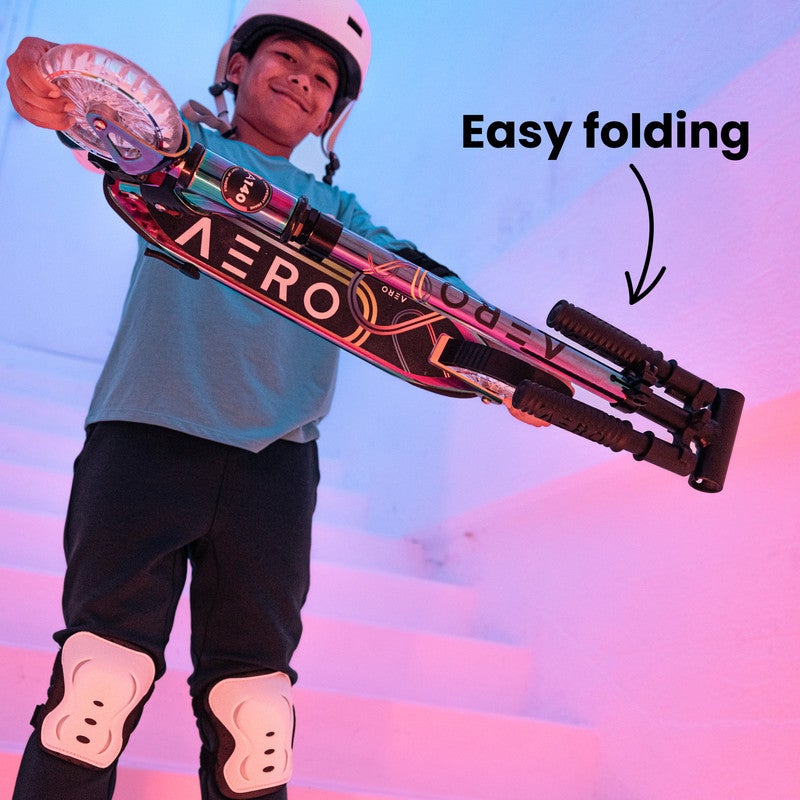 AERO MOBILITY Aero 2 Wheel Kick Scooter for Kids Ages 6-12 with Dynamic Lights, Scooters for Boys and Girls with Light up Wheels and Deck - Chrome - Image 4