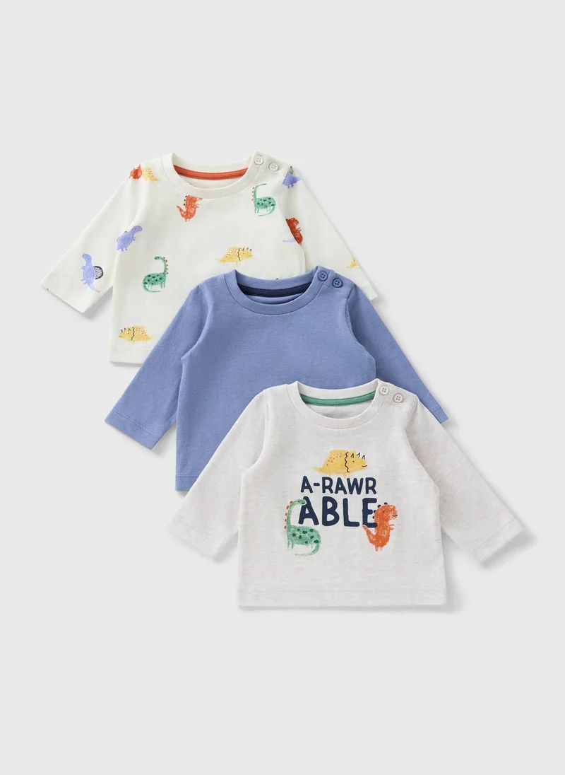 Matalan 3 Pack Baby Multicolour Dino T-Shirt