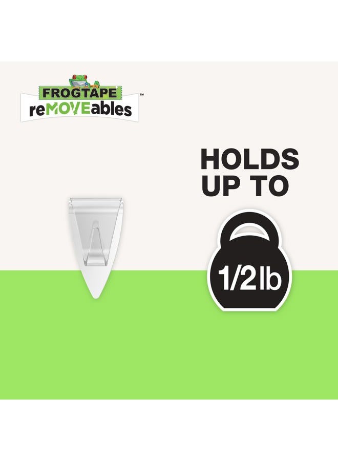 FrogTape reMOVEables Mini Adhesive Hooks for Hanging - Indoor Clips for Lights, Keys, Wires, Holiday Decor - No Damage - Removable & Reusable - 18 Hooks & 24 Adhesive Strips - Clear (Pack of 18) - Image 2