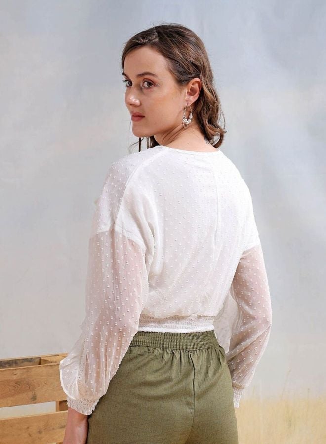 Freehand Women Regular Fit Textured V-Neck Long Sleeve Ruffled Top - Image 5