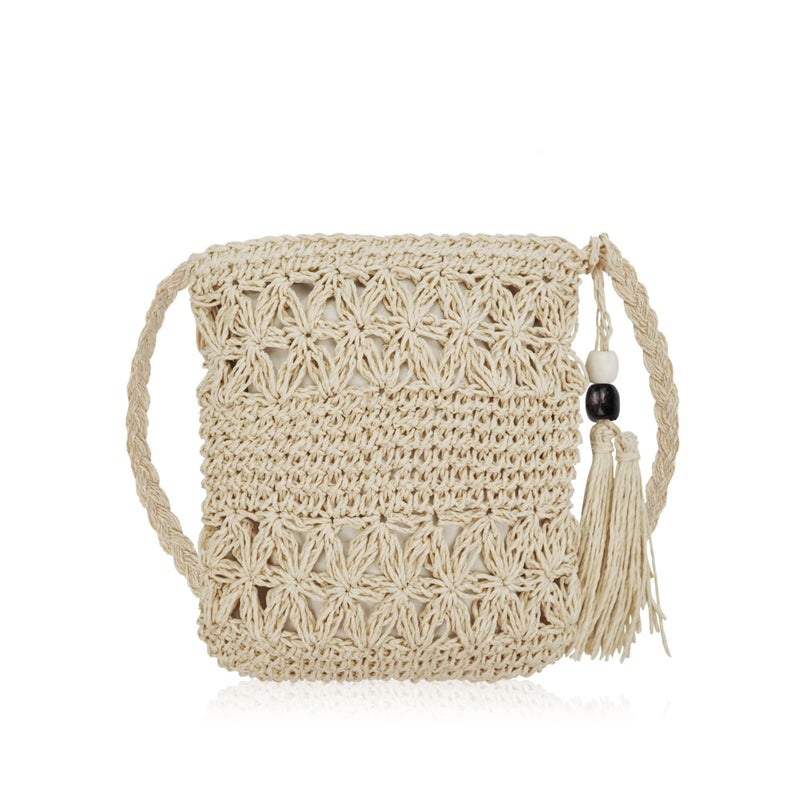 Zikra Straw Bags, for Women Summer Straw Beach Shoulder Bags Handbags Light Hand-woven Crossbody Tassel Bohemian Bags With Zipper for Purse Travel Holiday and Daily Use - Image 1