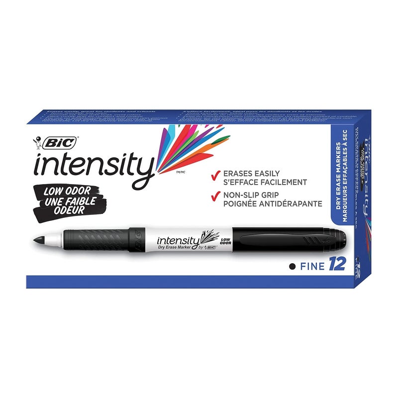 BIC Intensity Dry Erase Markers, Fine Tip, Black, 12/Pack (GDE11BLK) - Image 1