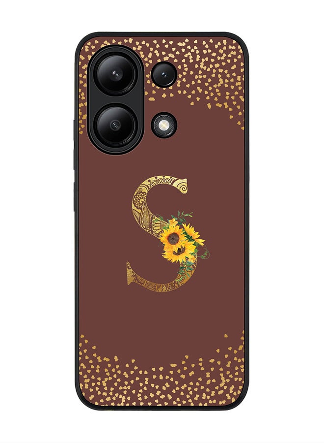 Stylizedd Rugged Black edge case for Xiaomi Redmi Note 13 4G, Cover Custom Monogram Initial Letter Mandala Floral Pattern Alphabet - S  (Brown ) - Image 1