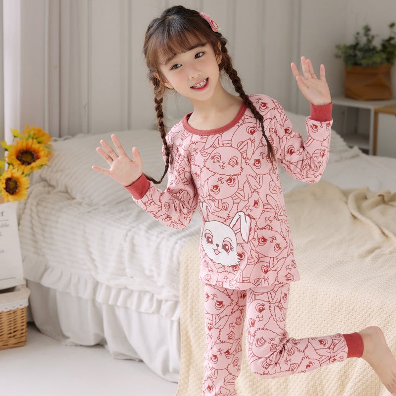 Cartoon Printed 24 Children'S Thermal Underwear New Cotton Boys And Girls Home Clothes Two-Piece Set - Image 5