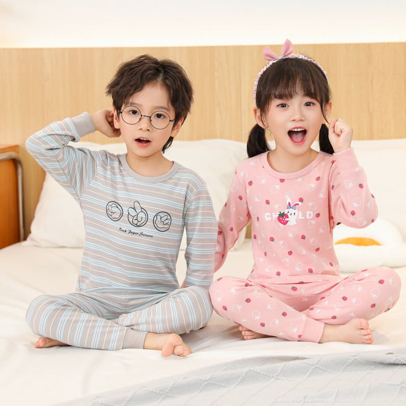 Cartoon Printed 24 Children'S Thermal Underwear New Cotton Boys And Girls Home Clothes Two-Piece Set - Image 2