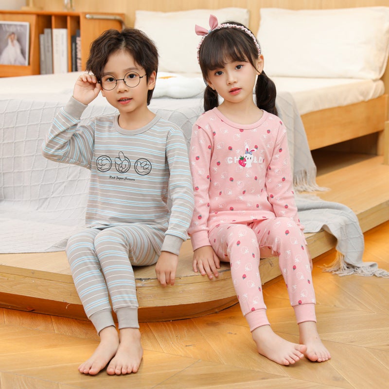 Cartoon Printed 24 Children'S Thermal Underwear New Cotton Boys And Girls Home Clothes Two-Piece Set - Image 3