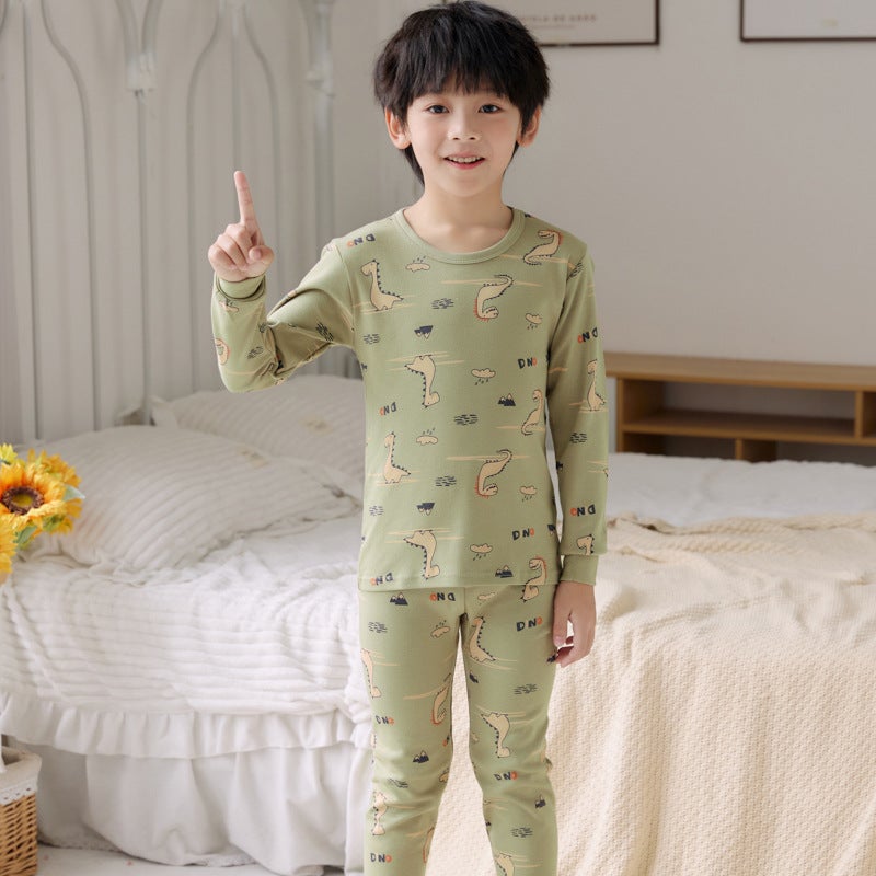 Cartoon Printed 24 Children'S Thermal Underwear New Cotton Boys And Girls Home Clothes Two-Piece Set - Image 4