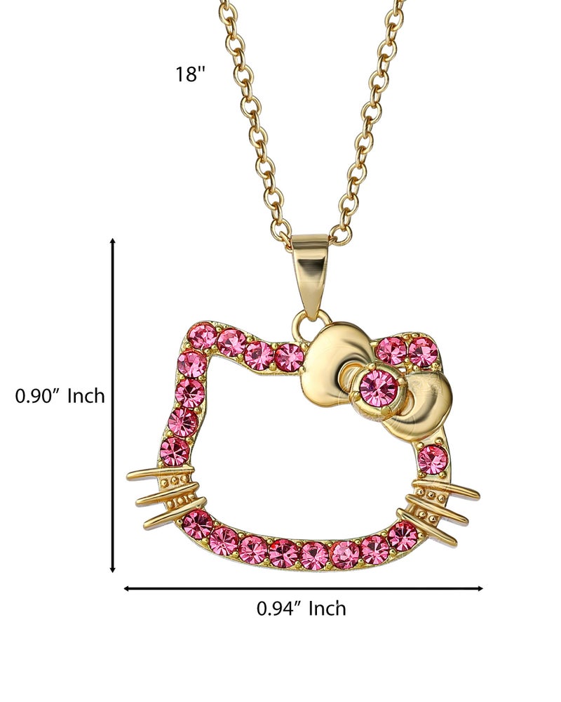SALLY ROSE Hello Kitty Pink Crystal Necklace for Women Official License, 18" 18k Gold Flash-Plated Hello Kitty Pendant Necklace - Image 4