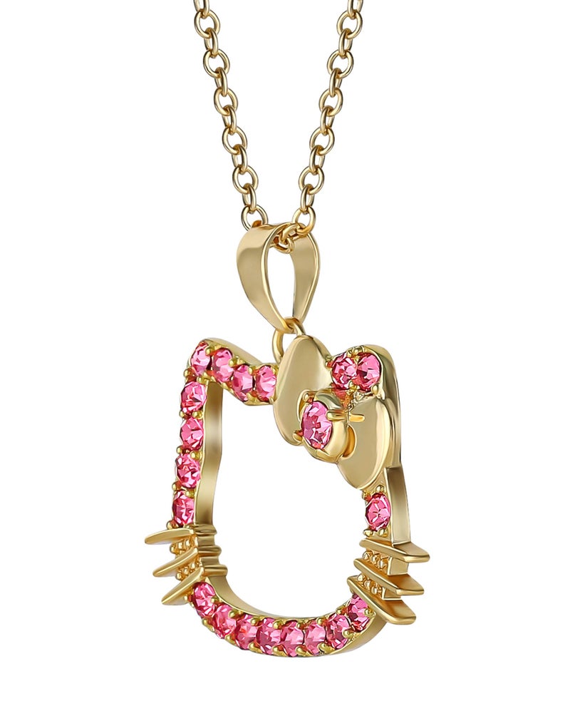 SALLY ROSE Hello Kitty Pink Crystal Necklace for Women Official License, 18" 18k Gold Flash-Plated Hello Kitty Pendant Necklace - Image 3