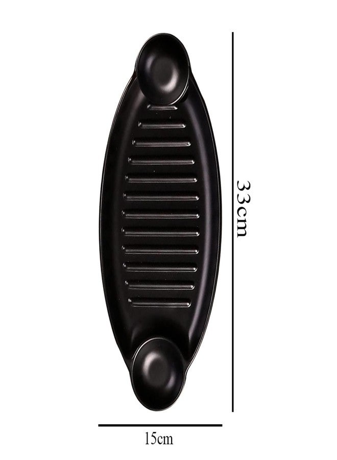 فوركلز طبق تقديم من الميلامين من فوركلز مع طبقين للتغميس | صينية شواء مستطيلة للتكا، والموموس، والبطاطس المقلية، والوجبات الخفيفة | طبق تقديم أسود متين (قطعة واحدة) - Image 5