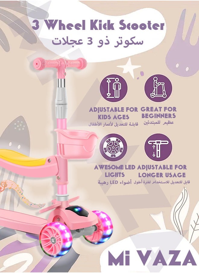 Mi VAZA Kids Three Wheel Scooter With Light Up LED Wheels For Toddlers Girls & Boys, 4 Adjustable Height & Flipable Seat, Lean To Steer, Extra-wide Deck, Light Up Wheels For Children From 3-14 Years Old  - Image 1