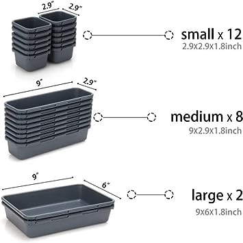 Shreeshann CHOICE Interlocking Drawer Organizer Bins Durable Plastic Various Sizes for Custom Layout Design Great for Desk Drawer Tool Box 22Piece Set - Image 2