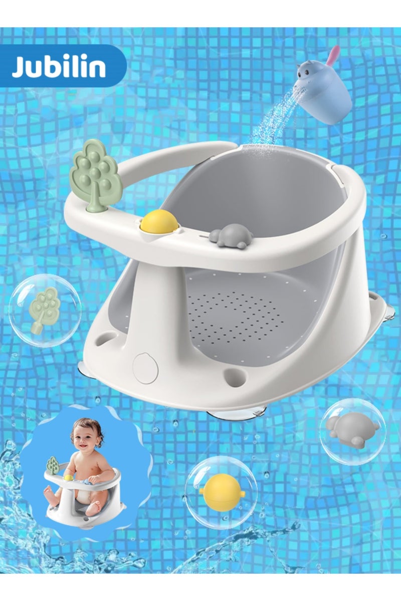 Jubilin Baby Bath Seat for Babies 6 Months & up, Comfortable Baby Bath Chair with Bath Cup, Non-Slip Bath Seats for Babies Sitting Up, Infant Bath Seat with Soft Cushion & Suction Cups, Grey - Image 1