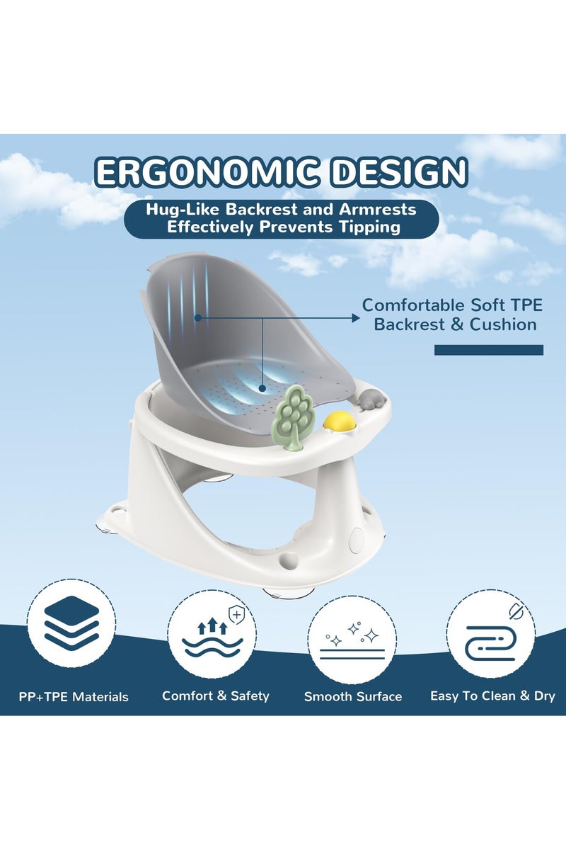 Jubilin Baby Bath Seat for Babies 6 Months & up, Comfortable Baby Bath Chair with Bath Cup, Non-Slip Bath Seats for Babies Sitting Up, Infant Bath Seat with Soft Cushion & Suction Cups, Grey - Image 3