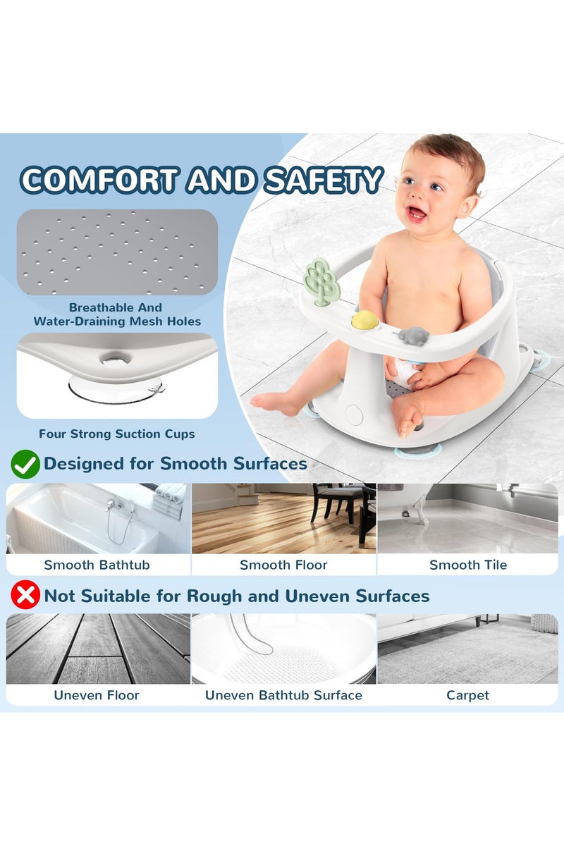 Jubilin Baby Bath Seat for Babies 6 Months & up, Comfortable Baby Bath Chair with Bath Cup, Non-Slip Bath Seats for Babies Sitting Up, Infant Bath Seat with Soft Cushion & Suction Cups, Grey - Image 4