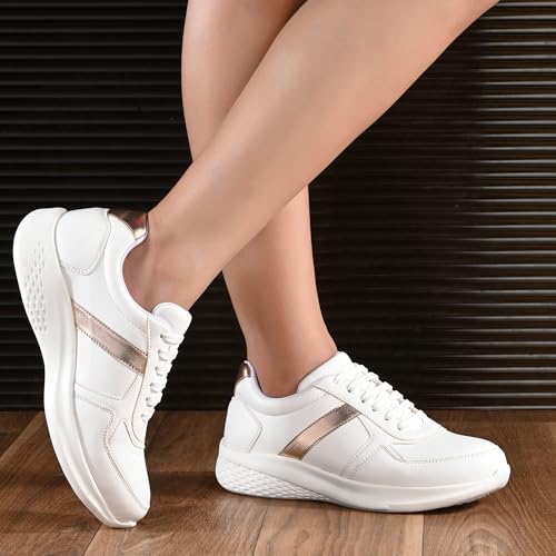 Centrino Women Casual Sneaker | Ultra Soft Cushion | Trendy & Lightweight Design | Low Top Flat Sole | Colorblock Sneakers | White Sneakers Girl Shoes 7617-13 - Image 2