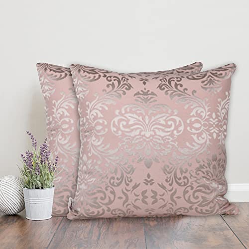 Home - The Best is for You Designer Self Design Cotton 275 TC Cushion Covers | Pack of 2 (Light Pink_Damask, 24X24 Inch) - Image 1